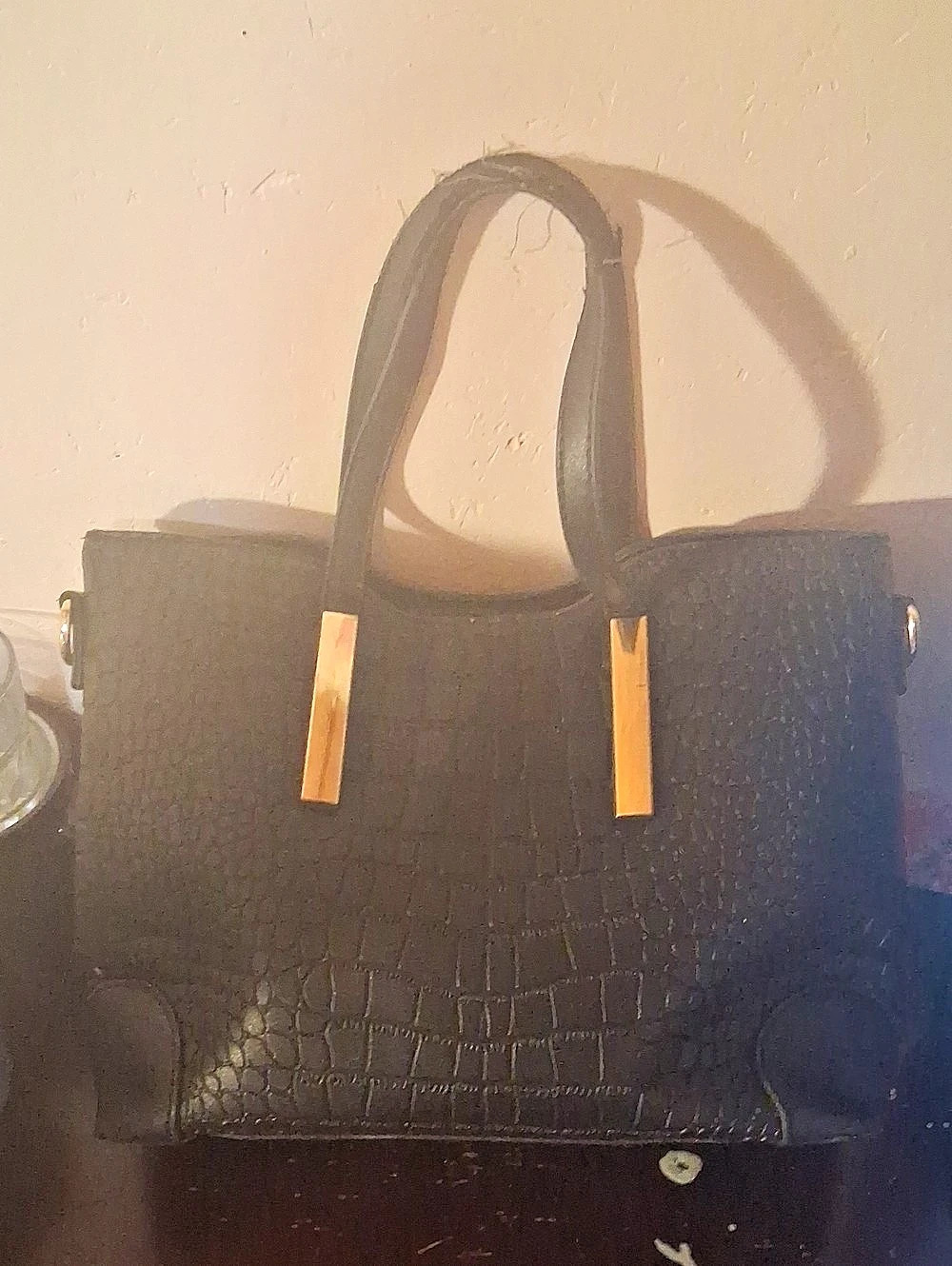 Croc-Embossed Tote in Black